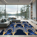 Royal Blue Golden Arch Geometric Rug