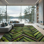 Green Fern Wood Chevron Arrangement Rug