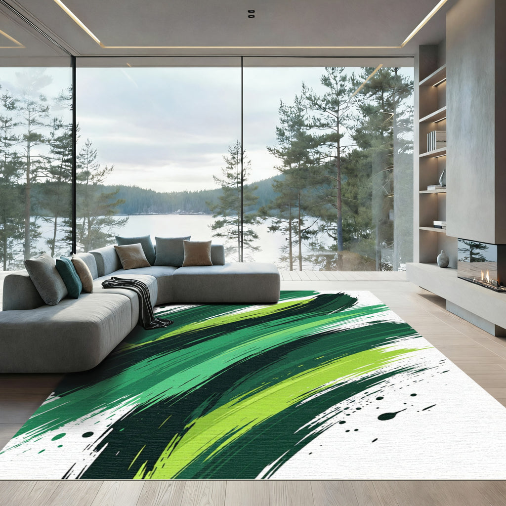 Abstract Forest Green Painted Swirls Rug