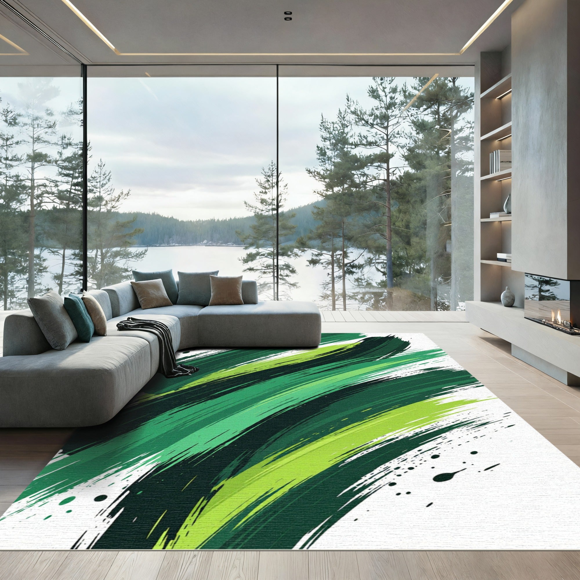 Abstract Forest Green Painted Swirls Rug