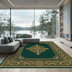 Dark Green Gold Frame Medallion Rug