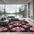 Art Deco Pink Black Shell Fan Rug