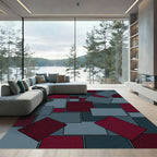 Geometric Collage Crimson Slate Rectangles Rug