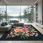 Elegant Pink Floral Botanical Bouquet Rug