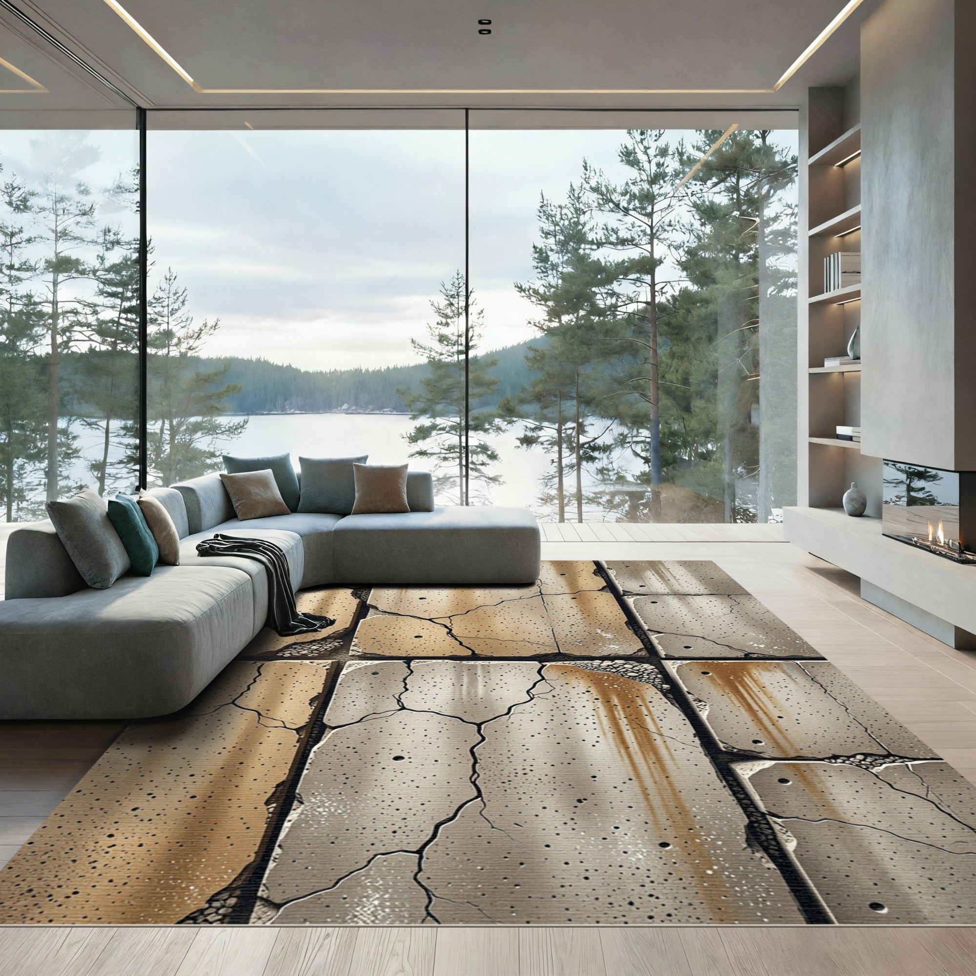 Cracked Concrete Earth Tones Textured Rug