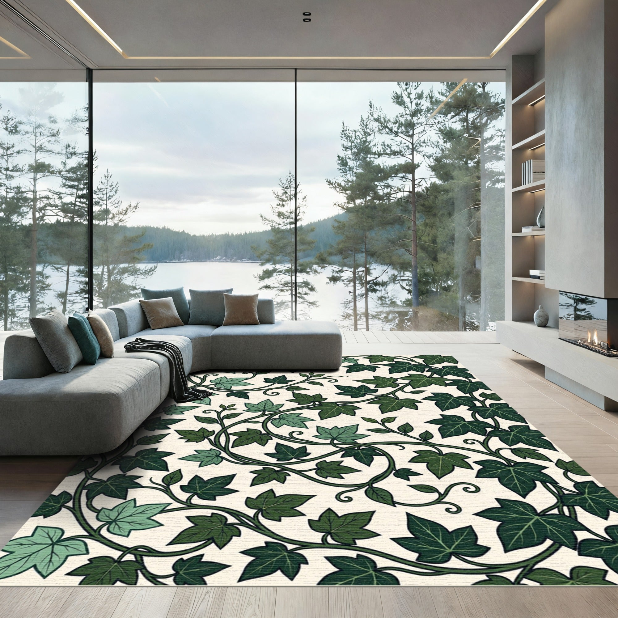 Lush Green Botanical Ivy Climbing Vine Rug