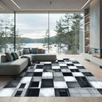 Minimalist Concrete Grid Cube Architecture Rug