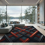 Modern Crimson and Charcoal Geometric Interwoven Axis Rug