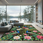 Ornate Peacock Peony Pagoda Chinoiserie Rug