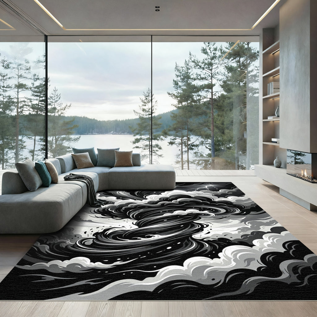 Monochromatic Swirling Tornado Lightning Rug