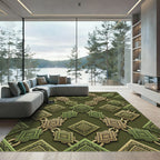Olive Green Ornate Interlocking Geometric Diamond Rug