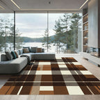 Brown Cream Plaid Checkered Overlay Rug