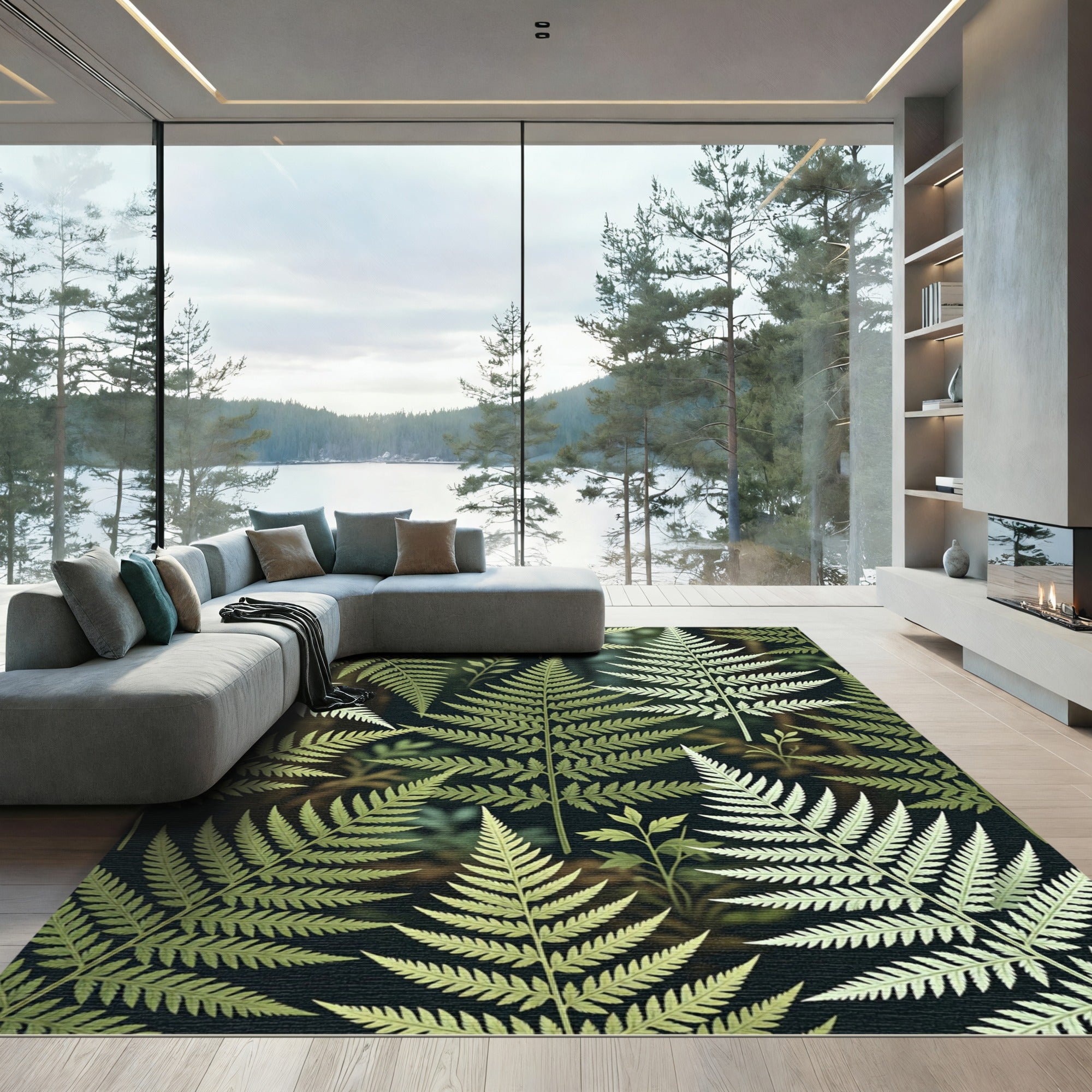 Lush Green Fern Forest Foliage Rug