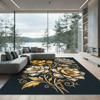 Elegant Golden Floral Lace Bloom Rug