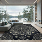 Elegant Monochrome Paisley Floral Mandala Rug