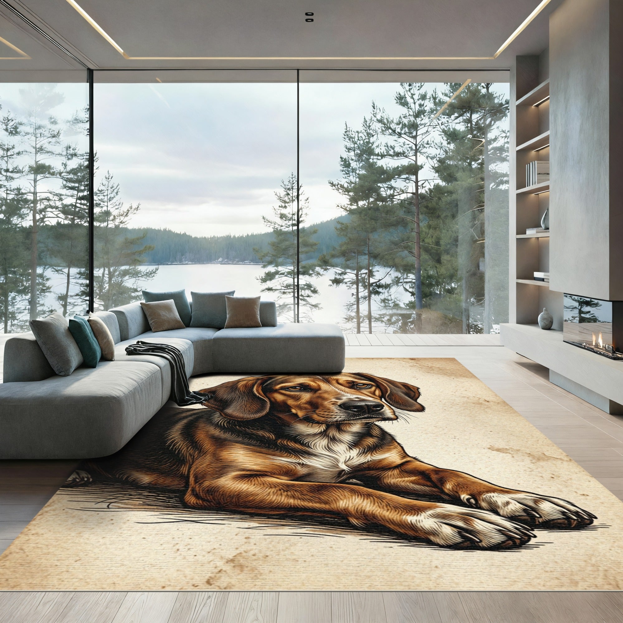 Vintage Brown Hound Portrait Illustration Rug