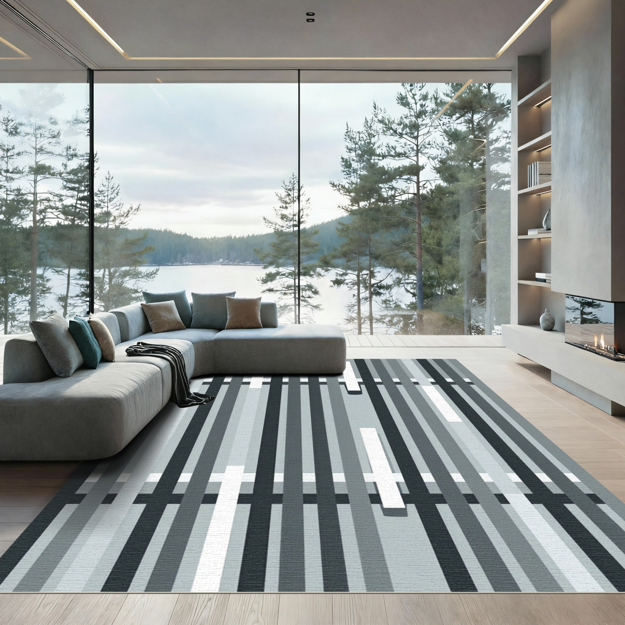 Minimalist Monochrome Vertical Linear Stripe Rug