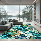 Radiant Teal Watercolor Burst Abstract Rug