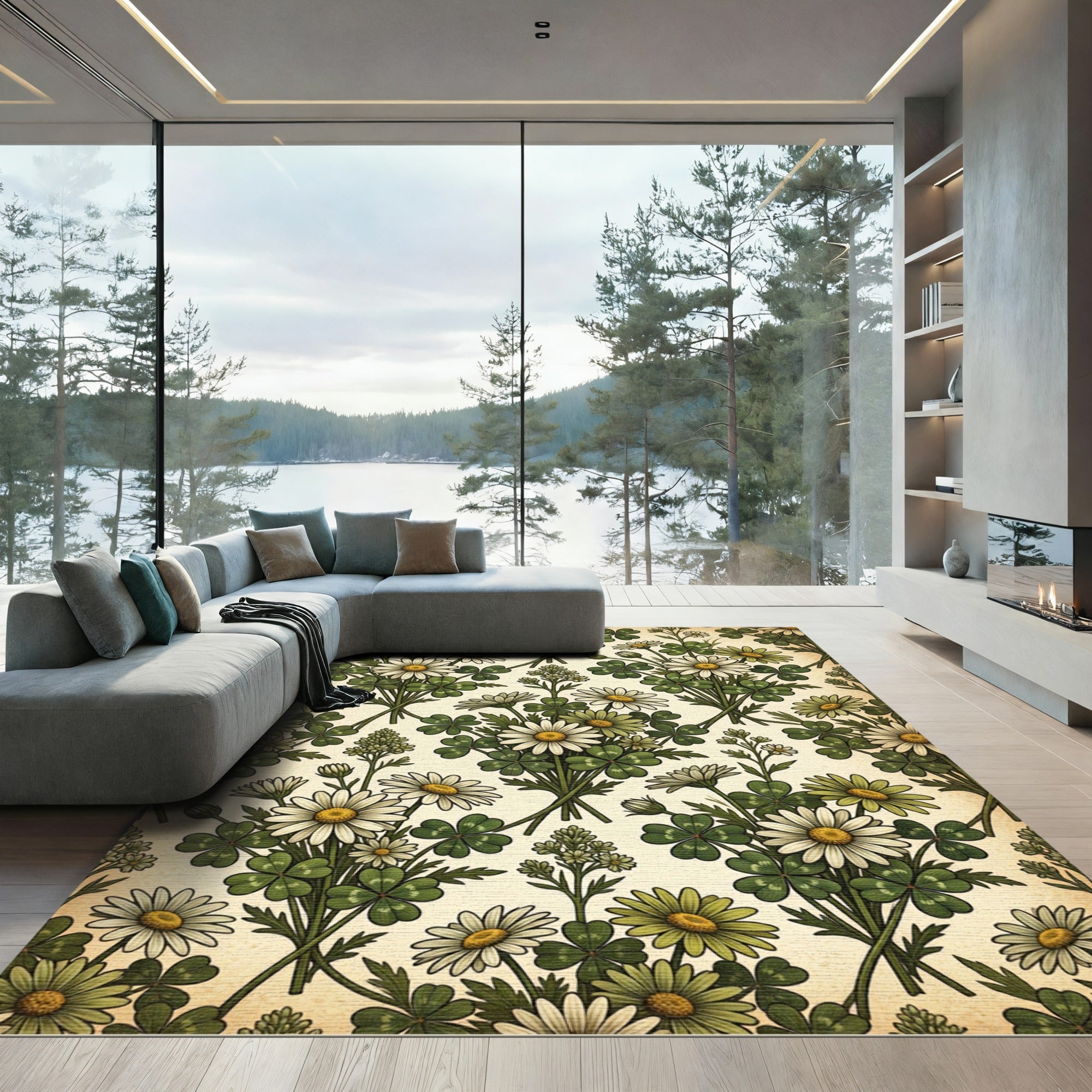 Vintage Daisy Clover Botanical Bouquet Rug