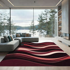 Contemporary Crimson Waves Abstract Flow Rug