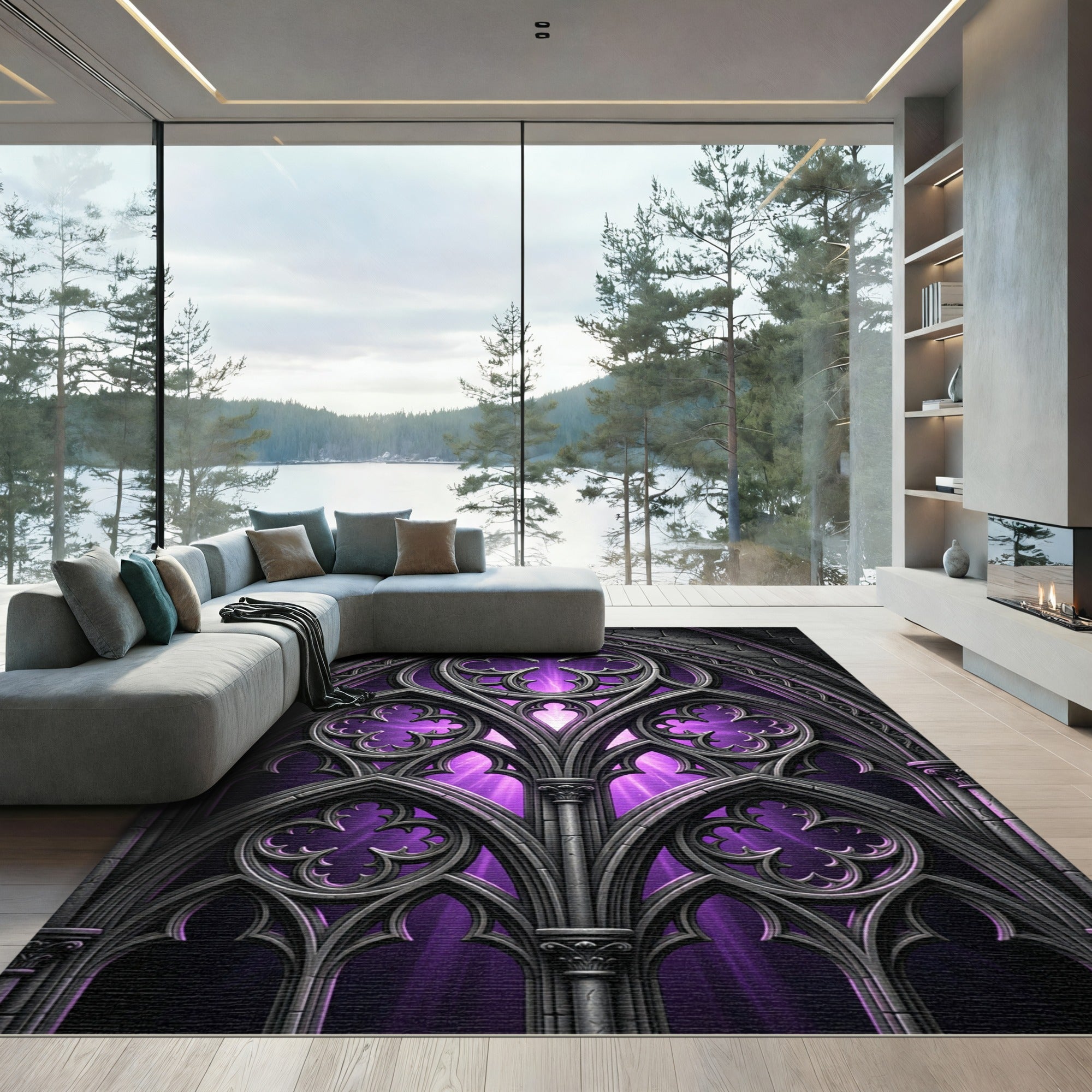 Gothic Violet Cathedral Archway Stone Rug