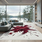 Deep Crimson Abstract Brushstroke Art Rug