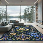 Ornate Floral Swirls in Navy Gold Rug
