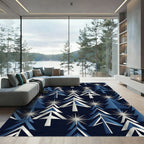 Modern Navy Blue Starry Winter Pine Rug