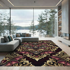 Gothic Bat Filigree Damask Burgundy Gold Rug