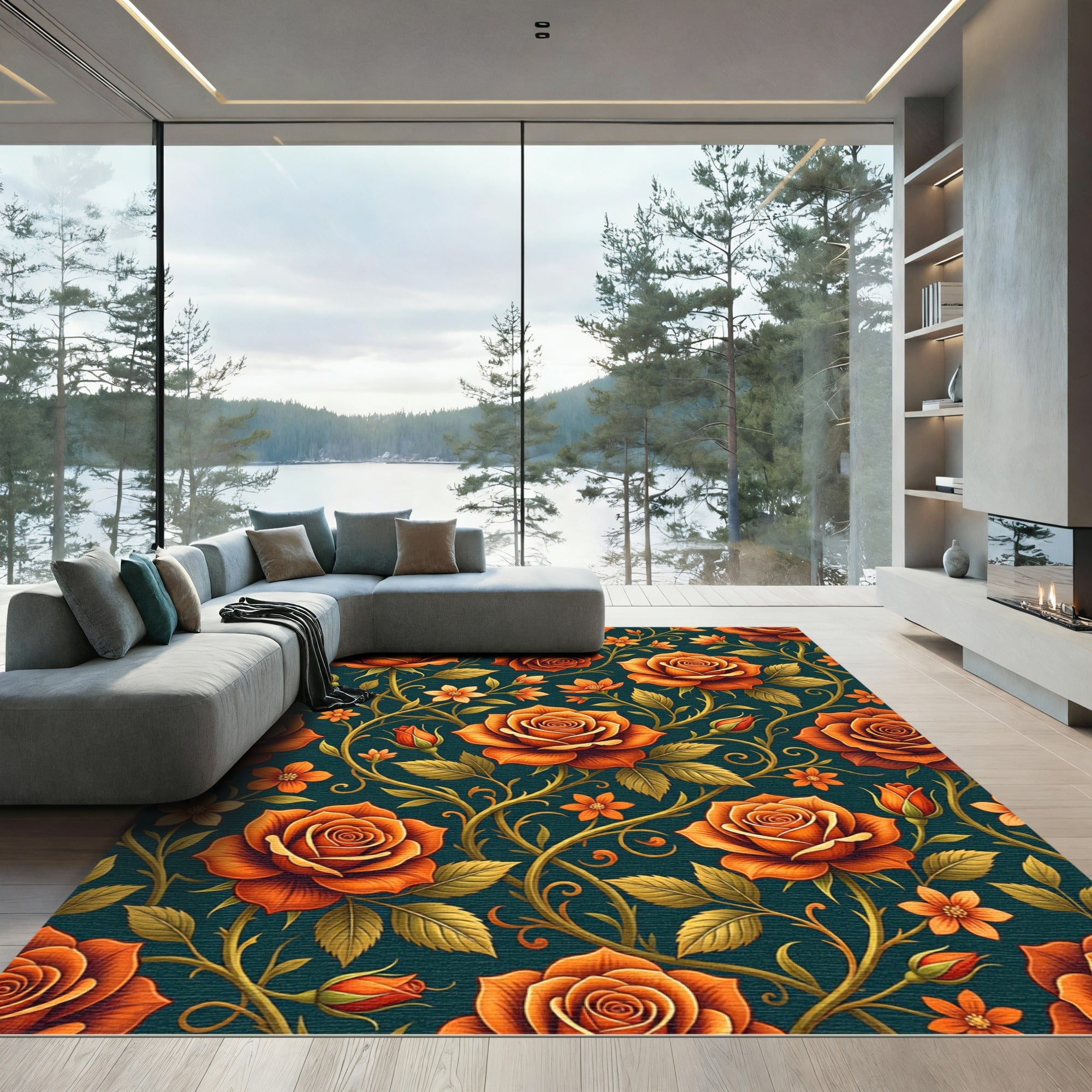 Golden Amber Rose Botanical Garden Rug