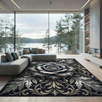 Metallic Silver Rose Filigree Embellishment Rug