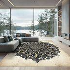 Ornate Gray Floral Mandala Rug