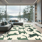 Playful Sage Cat Silhouette Illustration Rug