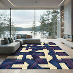 Modern Navy and Cream Woven Geometric Rug