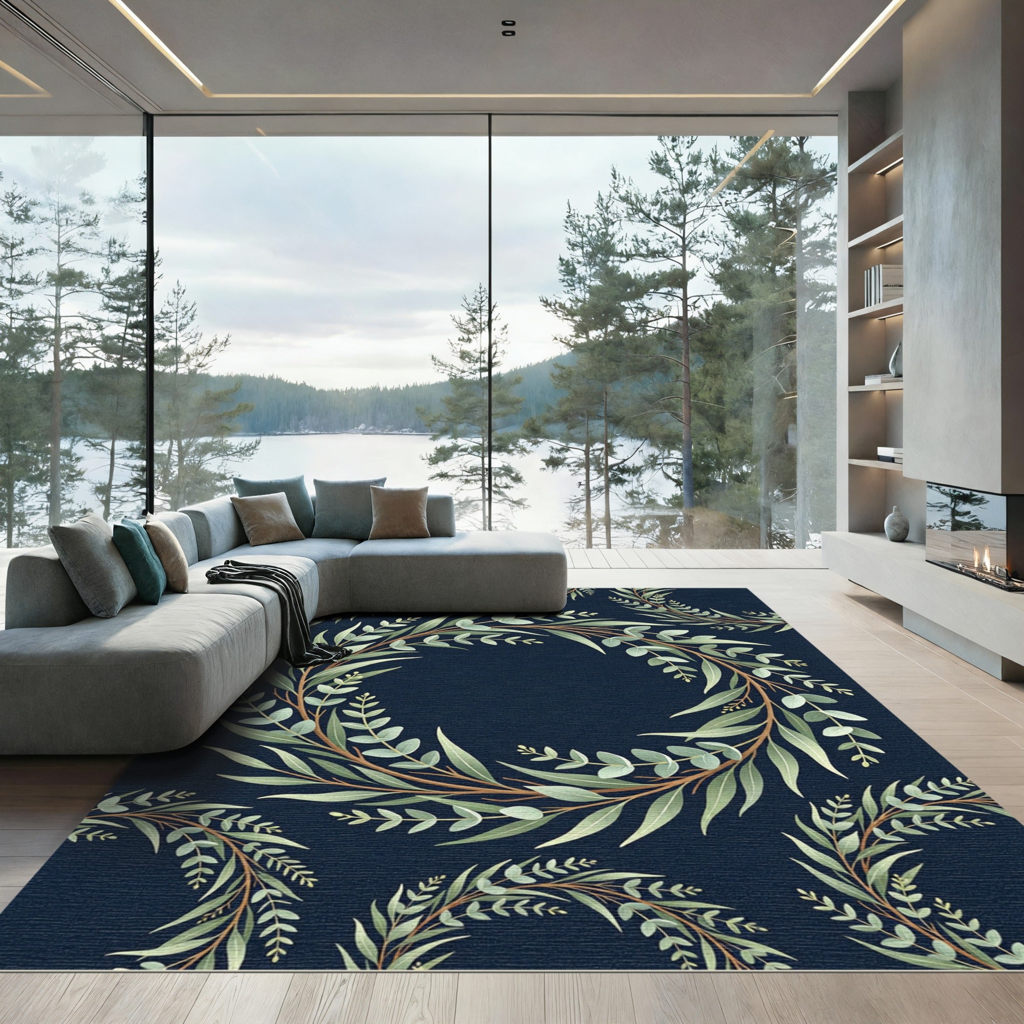 Green Eucalyptus Wreath on Navy Rug