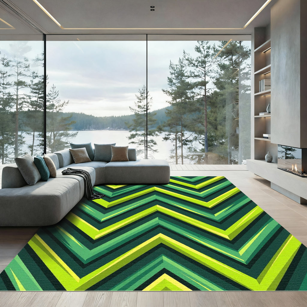 Vibrant Neon Green Chevron Zigzag Rug