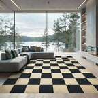 Distressed Monochrome Checkered Grid Minimalist Rug