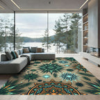 Green Orange Starburst Mandala Rug