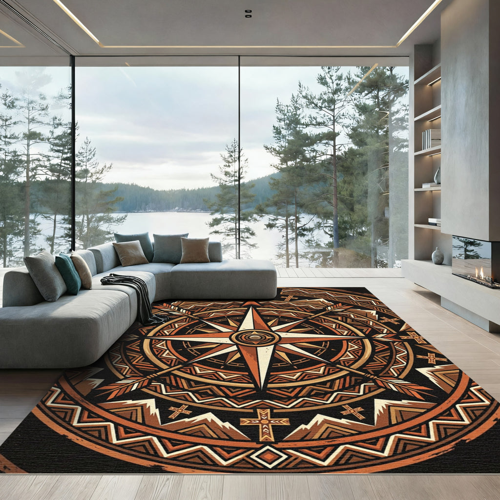 Earthy Sunset Compass Geometric Totem Rug