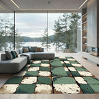 Distressed Sage Green Gingham Grid Block Rug