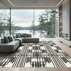 Black White Linear Grid Composition Rug