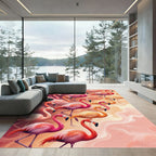 Vibrant Pink Flamingo Watercolor Flock Rug