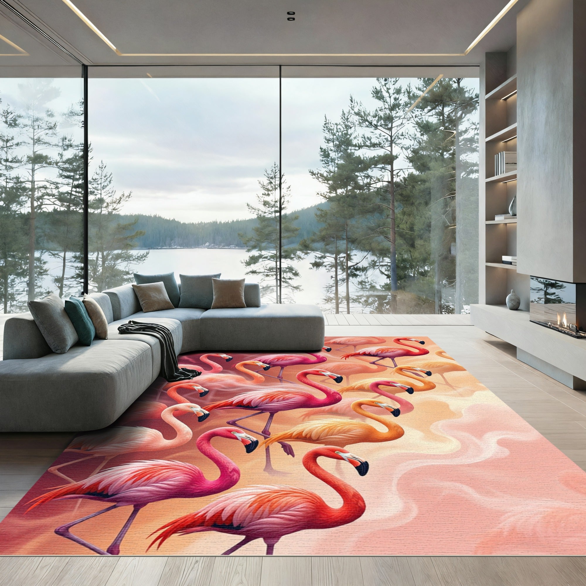 Vibrant Pink Flamingo Watercolor Flock Rug
