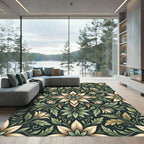 Sage and Cream Botanical Floral Medallion Rug