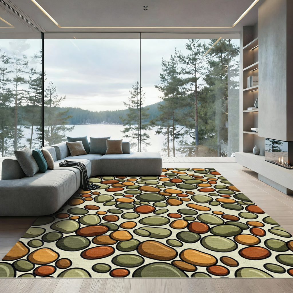 Pebble Cluster Earthy Tone Stones Rug