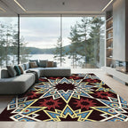 Intricate Red Blue Starburst Geometric Rug