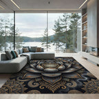 Metallic Charcoal Gold Lotus Mandala Rug