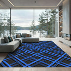 Vibrant Blue Interwoven Geometric Grid Rug