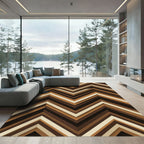 Brown Chevron Layered Stripe Rug