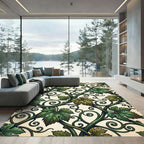 Vintage Green Grape Vine Scroll Rug